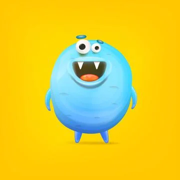 Vector cartoon funny blue alien monster isolated on yellow background. Smiling Stock Illustration