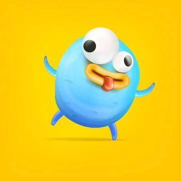 Vector cartoon funny blue alien monster isolated on yellow background. Smiling Stock Illustration