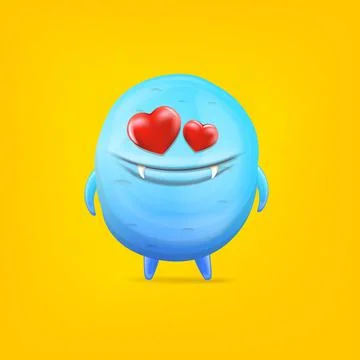 Vector cartoon funny blue alien monster with heart eyes isolated on orange Stock Illustration