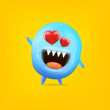 Vector cartoon funny blue alien monster with heart eyes isolated on orange Stock Illustration