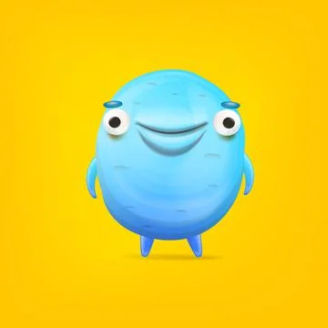 Vector cartoon funny blue alien monster isolated on yellow background. Smiling Stock Illustration