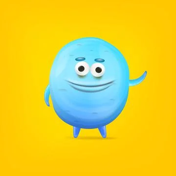Vector cartoon funny blue alien monster isolated on yellow background. Smiling Stock Illustration
