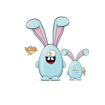 Vector Cartoon funny blue easter bunny isolated on white background. Easter hand Stockillustratie