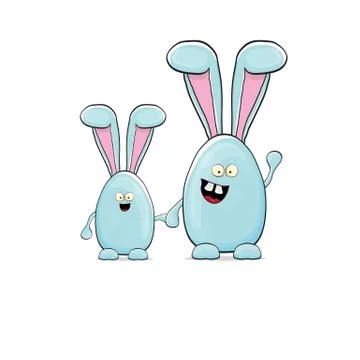 Vector Cartoon funny blue easter bunny isolated on white background. Easter hand Stock Illustration