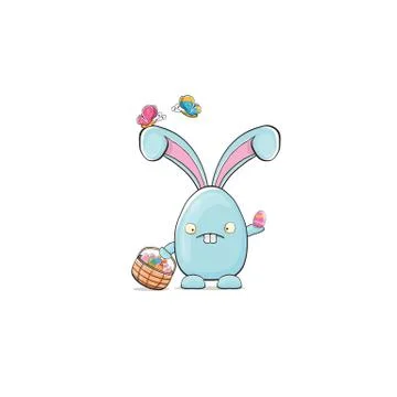 Vector Cartoon funny blue easter bunny isolated on white background. Easter hand Illustrazione stock