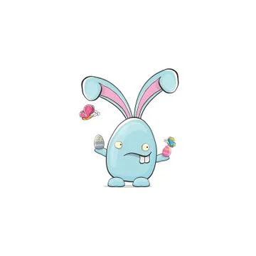 Vector Cartoon funny blue easter bunny isolated on white background. Easter hand Illustrazione stock
