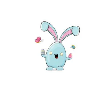 Vector Cartoon funny blue easter bunny isolated on white background. Easter hand 库存插图