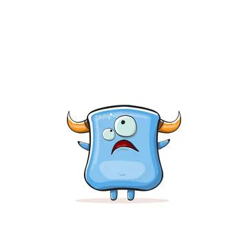 Vector cartoon funny blue monster with horn isolated on white background イラスト素材