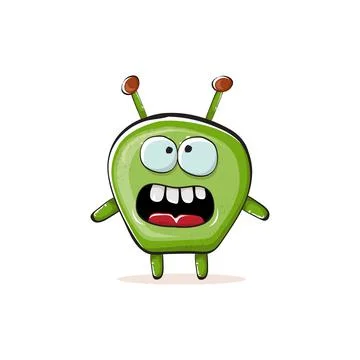 Vector cartoon funny green alien monster isolated on white background. Smiling Stock Illustration
