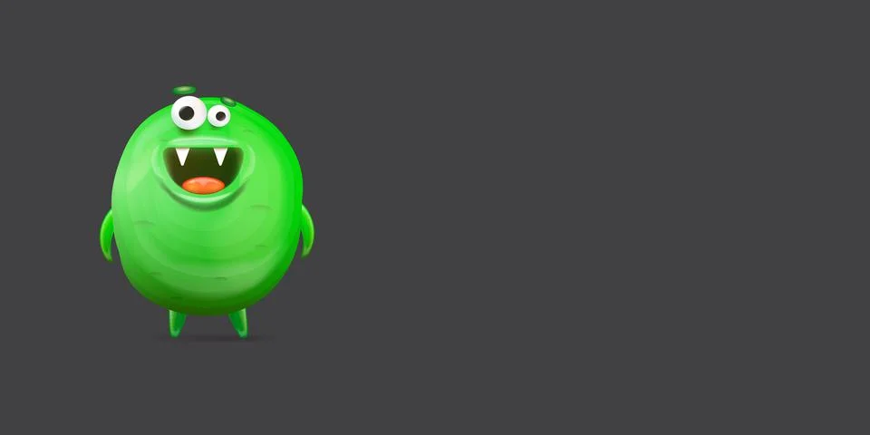Vector cartoon funny green alien monster isolated on grey background. Smiling Stock Illustration
