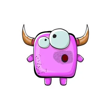 Vector cartoon funny pink monster with horn isolated on white background Stock Illustration
