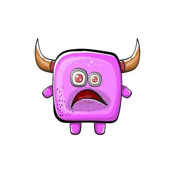 Vector cartoon funny pink monster with horn isolated on white background Stock Illustration