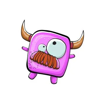Vector cartoon funny pink monster with horn isolated on white background Stock Illustration