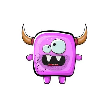 Vector cartoon funny pink monster with horn isolated on white background Stock Illustration