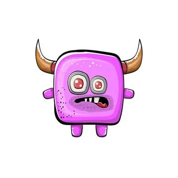 Vector cartoon funny pink monster with horn isolated on white background Stock Illustration