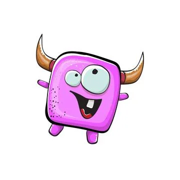 Vector cartoon funny pink monster with horn isolated on white background Stock Illustration