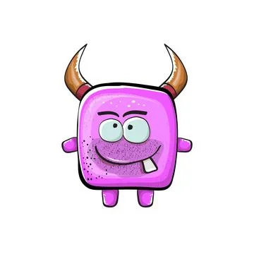Vector cartoon funny pink monster with horn isolated on white background Stock Illustration