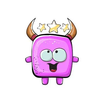 Vector cartoon funny pink monster with horn isolated on white background Stock Illustration