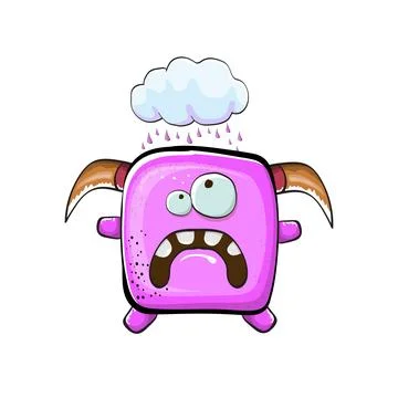 Vector cartoon funny pink monster with horn isolated on white background Stock Illustration