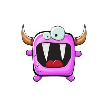 Vector cartoon funny pink monster with horn isolated on white background Stock Illustration