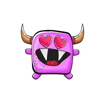 Vector cartoon funny pink monster with horn isolated on white background Stock Illustration