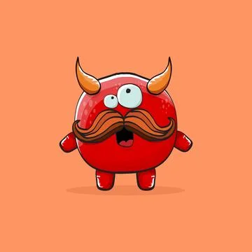 Vector cartoon funny red monster with horn isolated on orange background Stock Illustration