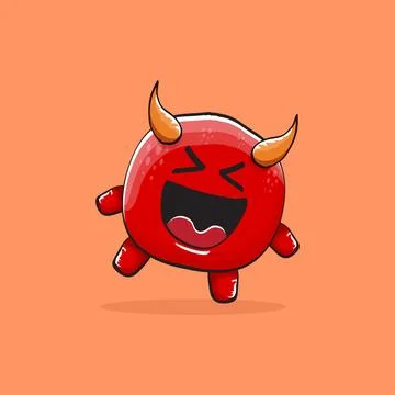 Vector cartoon funny red monster with horn isolated on orange background Stock Illustration