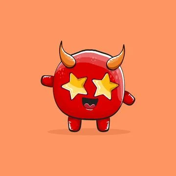 Vector cartoon funny red monster with horn isolated on orange background Stock Illustration