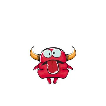Vector cartoon funny red monster with mouth, eyes and horn isolated on white Stock Illustration