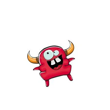 Vector cartoon funny red monster with mouth, eyes and horn isolated on white Stock Illustration