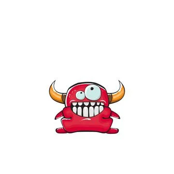 Vector cartoon funny red monster with mouth, eyes and horn isolated on white Stock Illustration