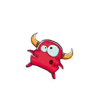 Vector cartoon funny red monster with mouth, eyes and horn isolated on white Stock Illustration