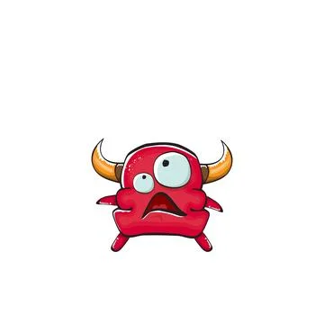 Vector cartoon funny red monster with mouth, eyes and horn isolated on white Stock Illustration