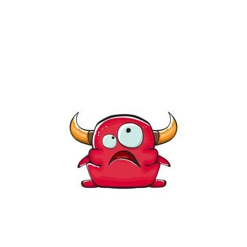 Vector cartoon funny red monster with mouth, eyes and horn isolated on white Stock Illustration
