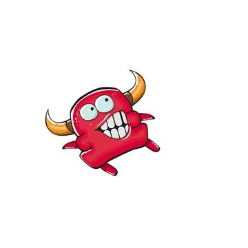 Vector cartoon funny red monster with mouth, eyes and horn isolated on white Stock Illustration