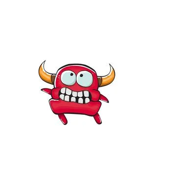 Vector cartoon funny red monster with mouth, eyes and horn isolated on white Stock Illustration