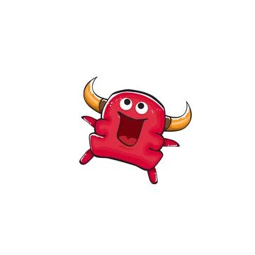 Vector cartoon funny red monster with mouth, eyes and horn isolated on white Stock Illustration