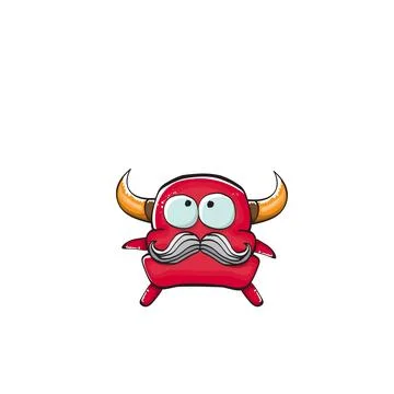 Vector cartoon funny red monster with mouth, eyes and horn isolated on white Stock Illustration