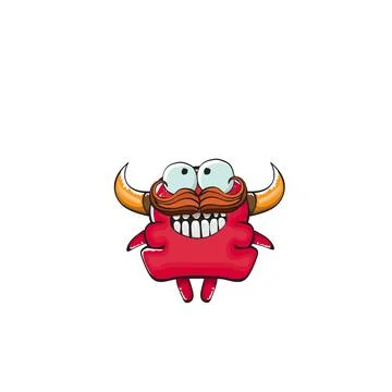 Vector cartoon funny red monster with mouth, eyes and horn isolated on white Stock Illustration