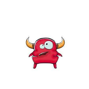 Vector cartoon funny red monster with mouth, eyes and horn isolated on white Stock Illustration