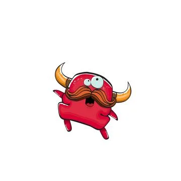 Vector cartoon funny red monster with mouth, eyes and horn isolated on white Stock Illustration
