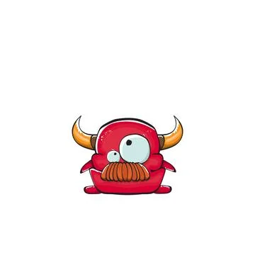 Vector cartoon funny red monster with mouth, eyes and horn isolated on white Stock Illustration