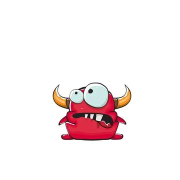 Vector cartoon funny red monster with mouth, eyes and horn isolated on white Stock Illustration