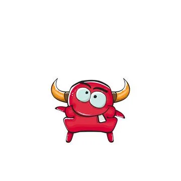 Vector cartoon funny red monster with mouth, eyes and horn isolated on white Stock Illustration
