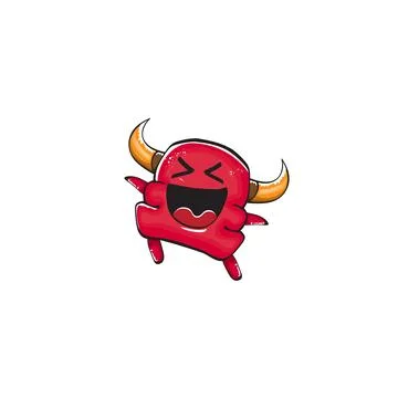 Vector cartoon funny red monster with mouth, eyes and horn isolated on white Stock Illustration