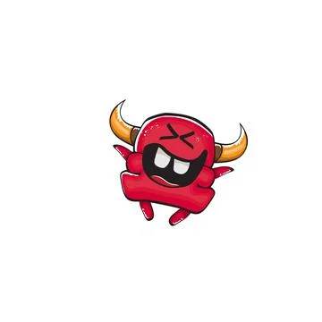 Vector cartoon funny red monster with mouth, eyes and horn isolated on white Stock Illustration