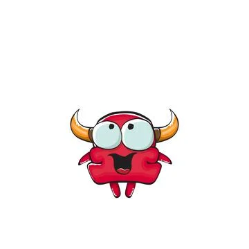 Vector cartoon funny red monster with mouth, eyes and horn isolated on white Stock Illustration