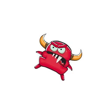 Vector cartoon funny red monster with mouth, eyes and horn isolated on white Stock Illustration