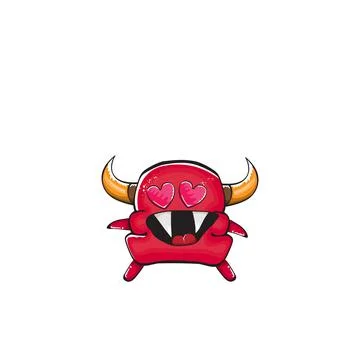 Vector cartoon funny red monster with mouth, eyes and horn isolated on white Stock Illustration