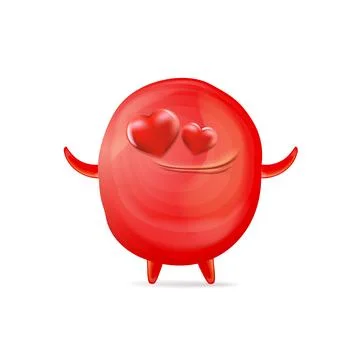 Vector cartoon funny red monster with heart eyes isolated on white background 스톡 일러스트